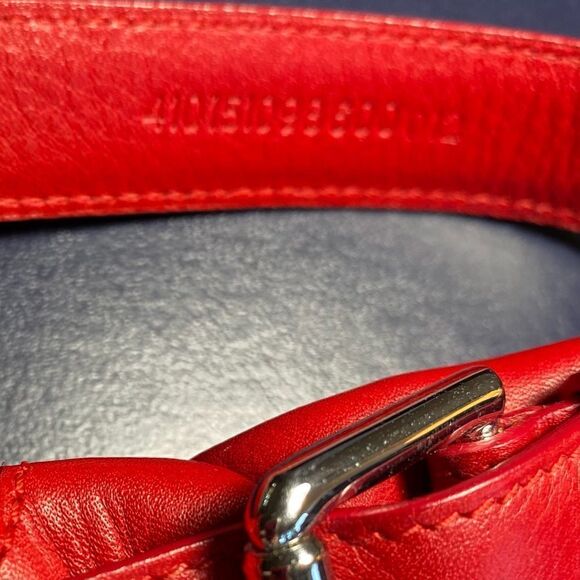 Ralph Lauren Made in Italy Red Calf Leather Silver Tone 2 Buckle Tri-Strap Belt - Picture 16 of 16